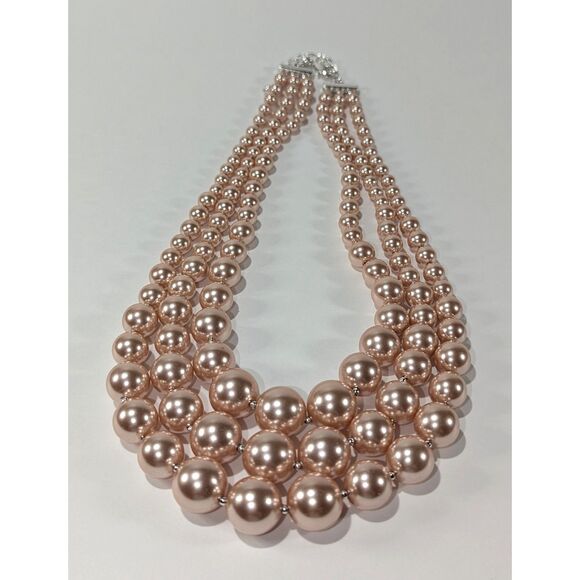 Rose Gold Graduated Beaded Necklace Triple Strand - Picture 6 of 9